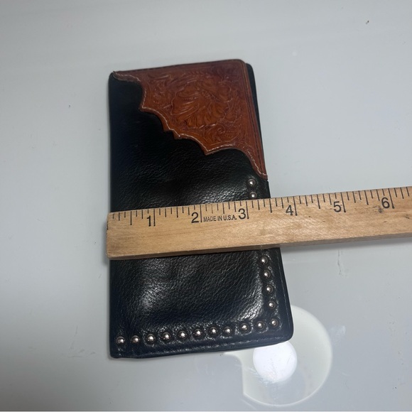Buffalo Brand Traders Black & Brown Embossed Leather Wallet – Western Studded - Picture 4 of 15